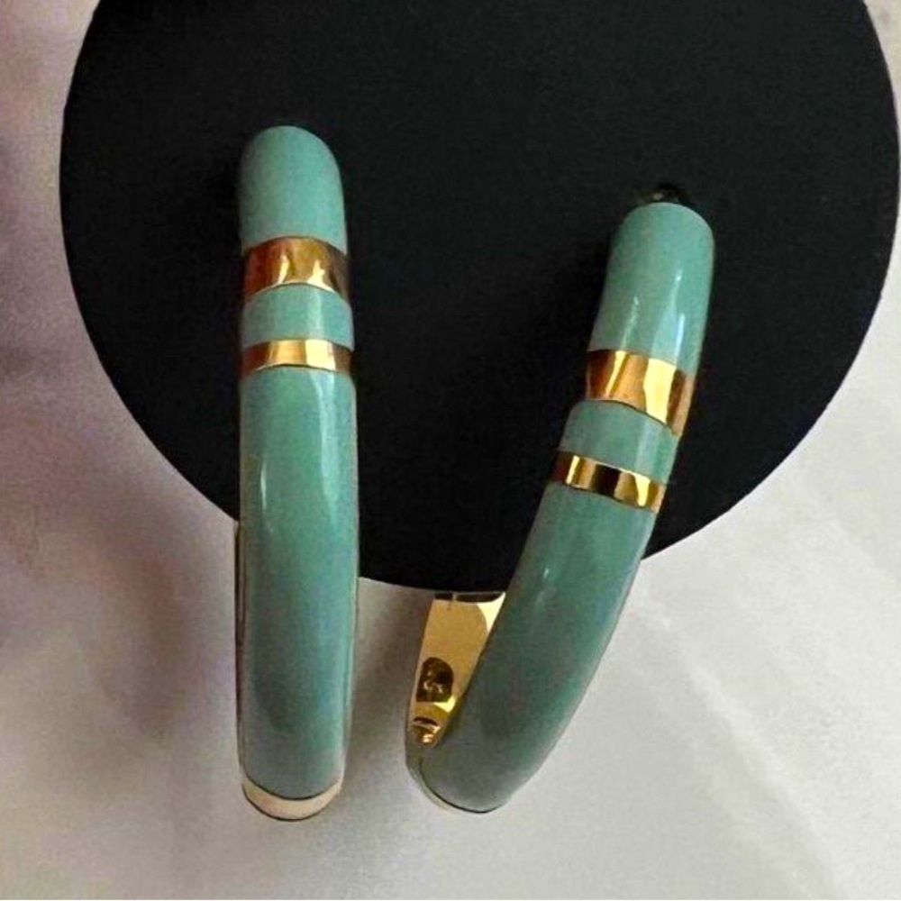 Vintage Gold and Mint Green Hoop earrings like new never worn